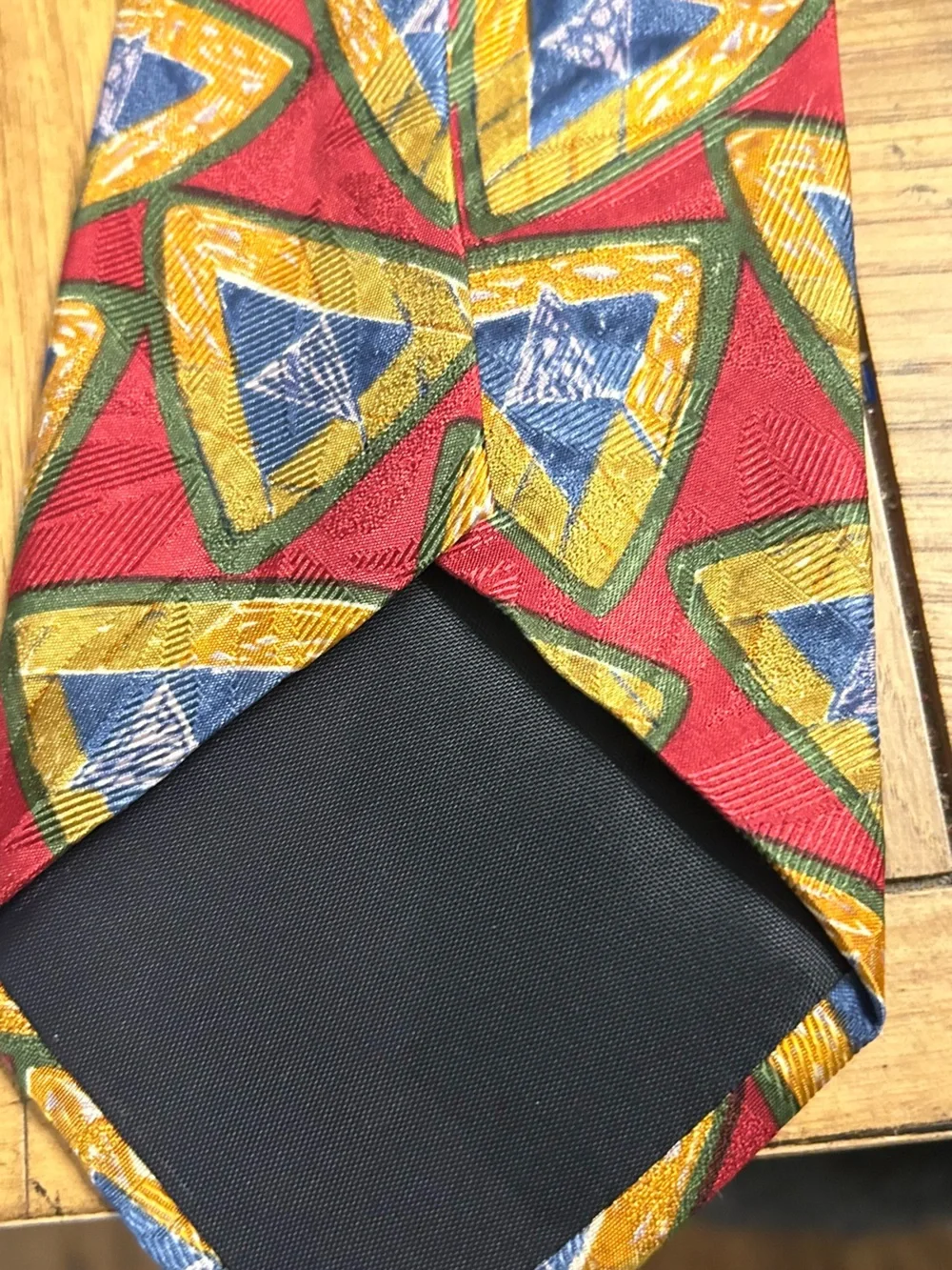 Karl Lagerfeld Red Silk Tie with Blue and Gold Geometric Motif